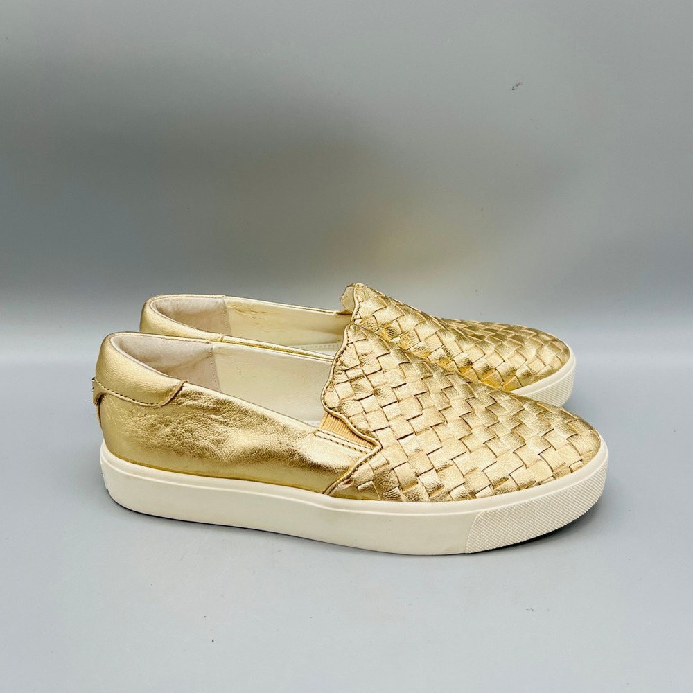 Sam Edelman Shoes Women 6.5 Gold Metallic Woven Leather Eda Slip On Sneaker Flat